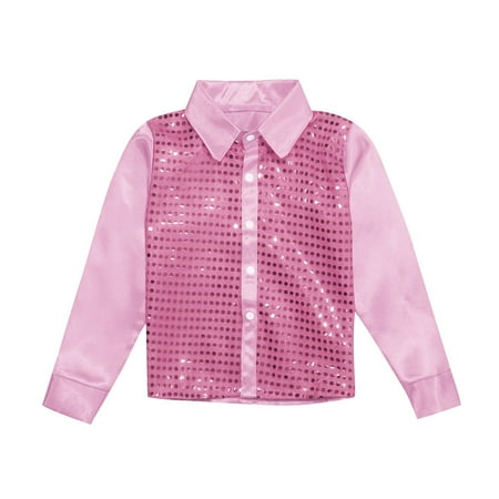 

Kids Girls Sparkly Sequins Dance Top Boys Long Sleeve Button Down Shirt for Jazz Dance Performance Thick Thermal Muscle Shirt Kids Boys Thermal Long Sleeve Sleeveless Top Pack Tee Boys Gamer Top Set