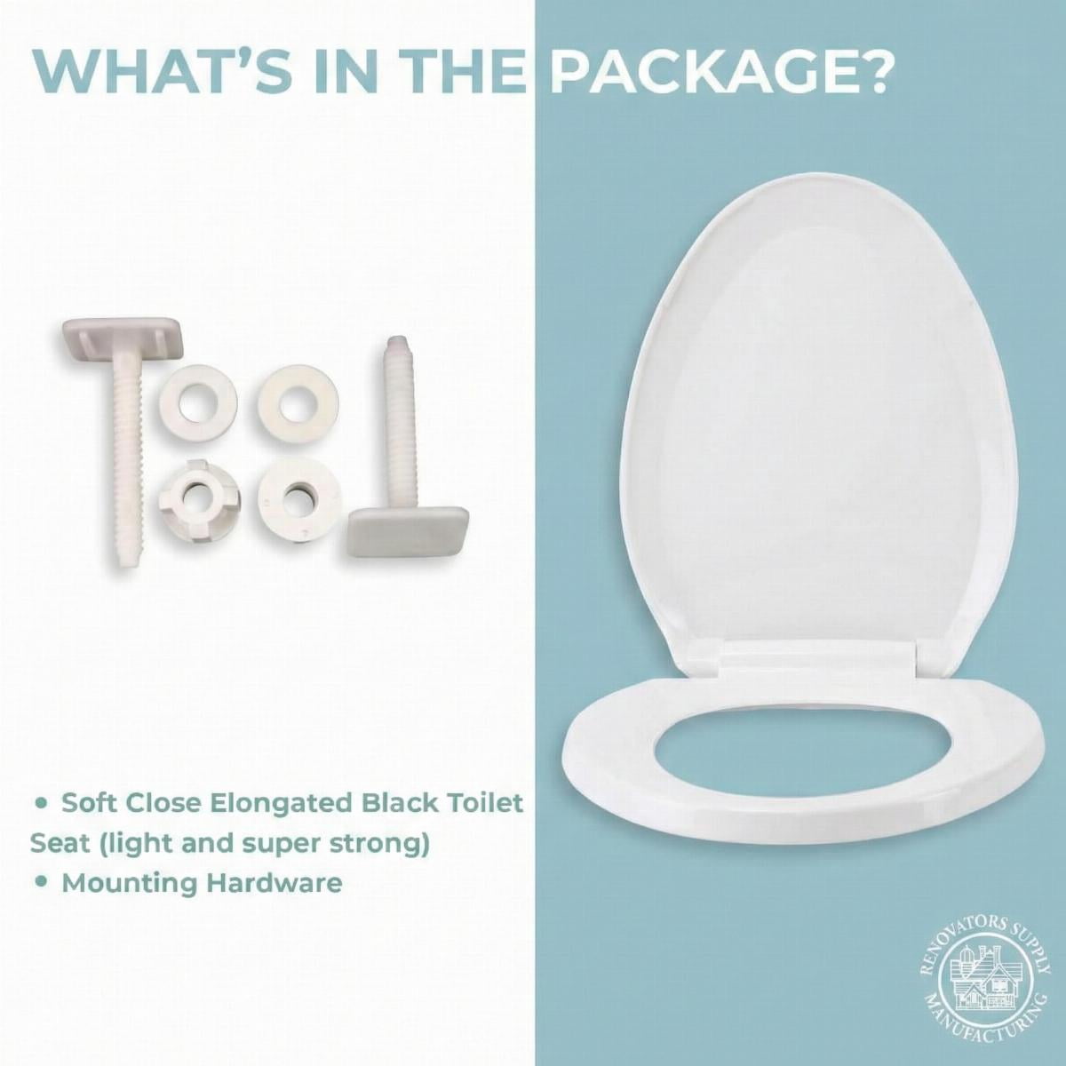 White Slow Close Elongated Toilet Seat Plastic No Slam Oval Toilet Seat w/No Slip White Bumpers 18"x13.5'' Renovator's Supply