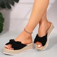thumbnail image 5 of Xdegoge Platform Sandals for Women Summer Casual Espadrille Wedge Slides Slip On Open Toe Big Bow Decor Braided Jute Sole Dressy Vacation Beach Shoes, 5 of 9
