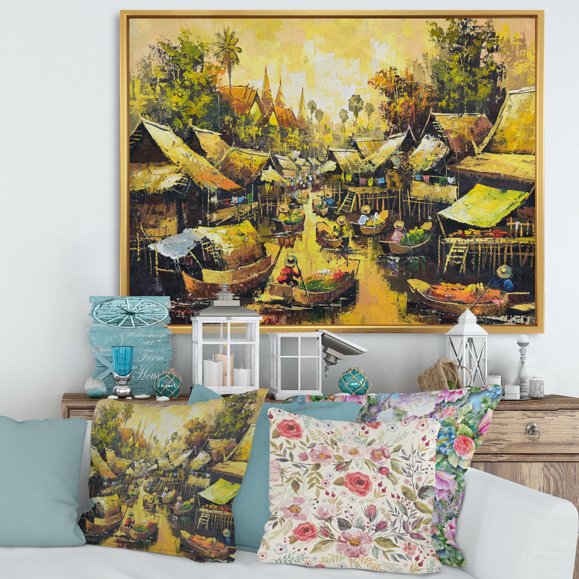 Designart 'Ancient Waterside Life II' Traditional Framed Canvas Wall Art Print