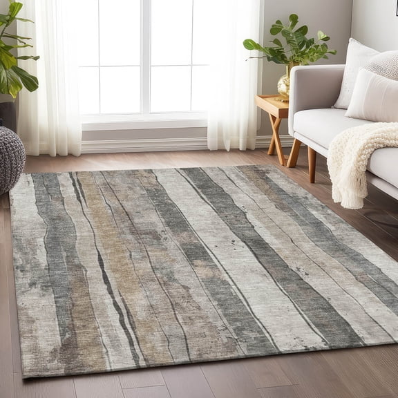 Addison Rugs Chantille Indoor/Outdoor Transitional Stripes Putty Machine Washable Rectangle Rug, 10' x 14'