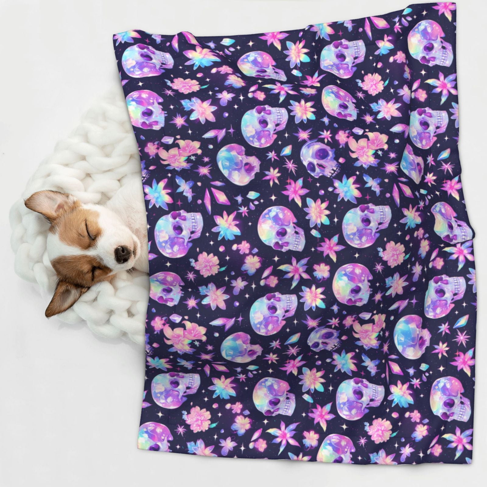 Naloa crystal Skull flower cool Dog Blanket, 3 Sizes Cat Blanket for Indoor Cats Large Medium Small Dog Gifts-Small