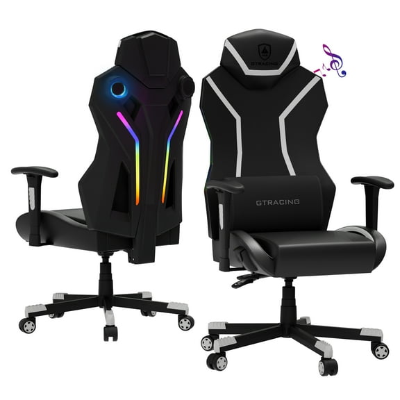 GTRACING LUFT-600 Gaming Chair with Bluetooth Speakers and LED Lighting, White