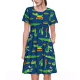 thumbnail image 1 of Disketp Little Pirate Crocodile para Vestido de Manga Corta para Mujeres, Vestidos de Verano para Mujeres, Casual y Holgado para la Playa, 1 of 6