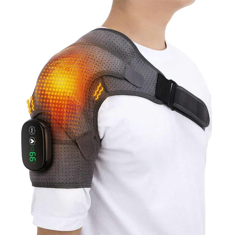 Wireless Electric Shoulder Heating Pad Massager Massage Heated Wrap Braces  for Left Right Shoulder 3 Vibration and Temperature Settings LED Display