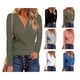 thumbnail image 4 of Blusa De Manga Larga Blusa Casual Ajustada Mujer Cuello En V Túnica Tops Manga Larga Botón Frontal Casual Slim Fit Blusa Acanalada Para El Trabajo Fiesta Al Aire Libre Verde S ANGGREK Verde S, 4 of 6
