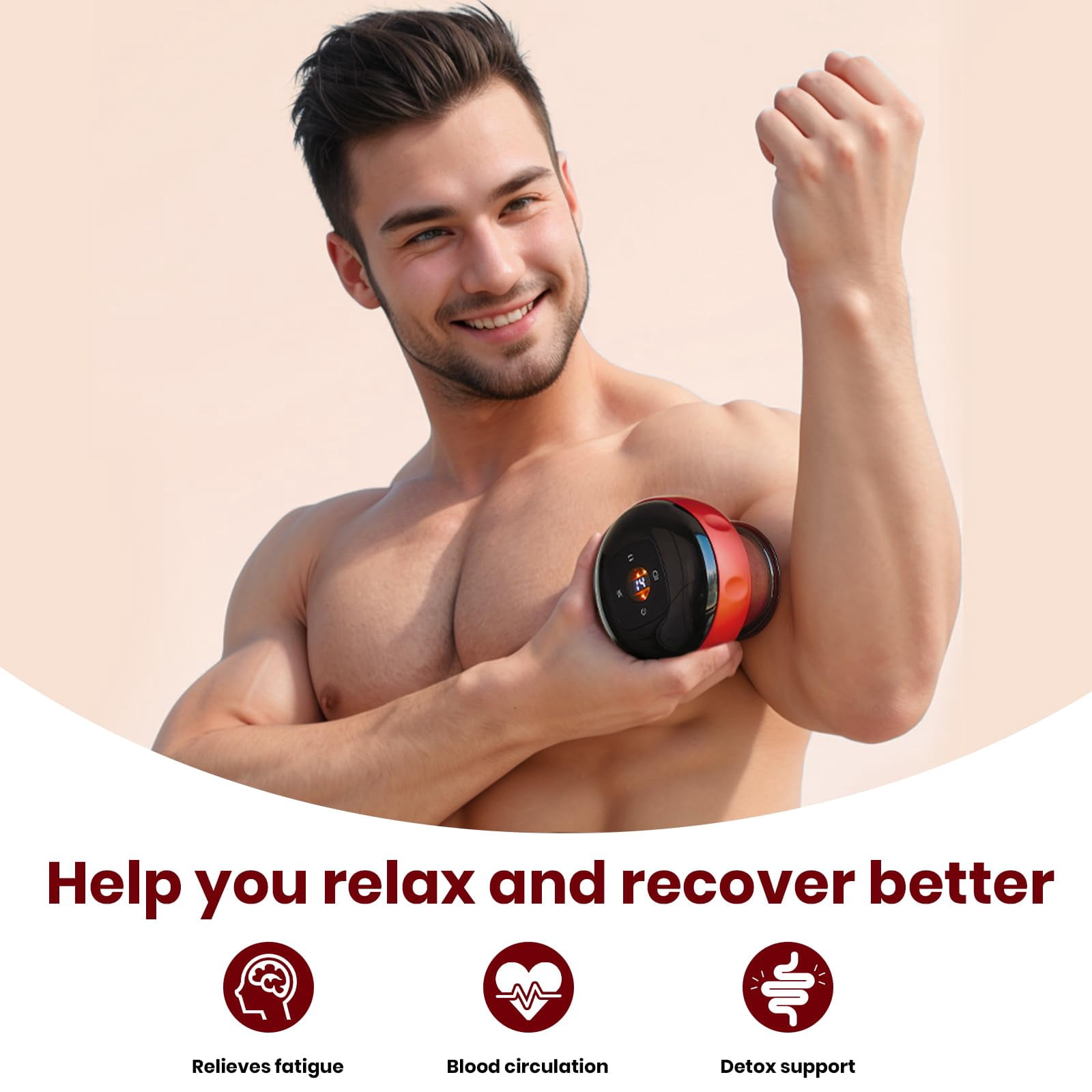 Flaremore  Smart Cupping Massage Therapy Set, Electric Therapy Massager Kit, Portable Electric Cupping,5-in-1 Adjustable 12 Levels Smart Cupping Massager,Gua Sha Massage Tool,Red