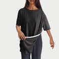 thumbnail image 2 of Timegard Hauts pour Femmes Col Rond Manches Courtes Bouton Latéral Couleur Unie Confortable Décontracté Blouse Ample, 2 of 8