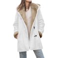 thumbnail image 2 of Women's Mid-Length Fleece Jacket, Plush Lined Hooded Coat, Unique Cone Button Design, Casual Winter Outerwear, Cold Weather Layer White XXL, 2 of 7