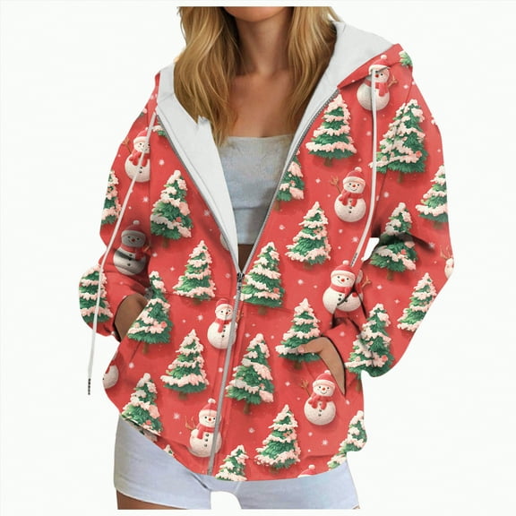 Rotm Christmas Hoodies for Women Christmas Zipper Hoodies for Women Oversized Hoodie Long Sleeve Gingerbread Activewear Tops with Pockets Light Pink,S