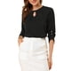 thumbnail image 1 of CURVOSPORT Camisa Elegante para Mujeres Top de Oficina con Abertura Clave Plisado Frontal Arrugado de Manga 3/4 Blusa de Chifón 3XL Negra, 1 of 7