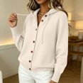 thumbnail image 5 of Womens Knit Cardigan Sweaters Hooded Long Sleeve Button Down Casual Solid Color Loose Fit Drawstring Hood Tops, 5 of 6