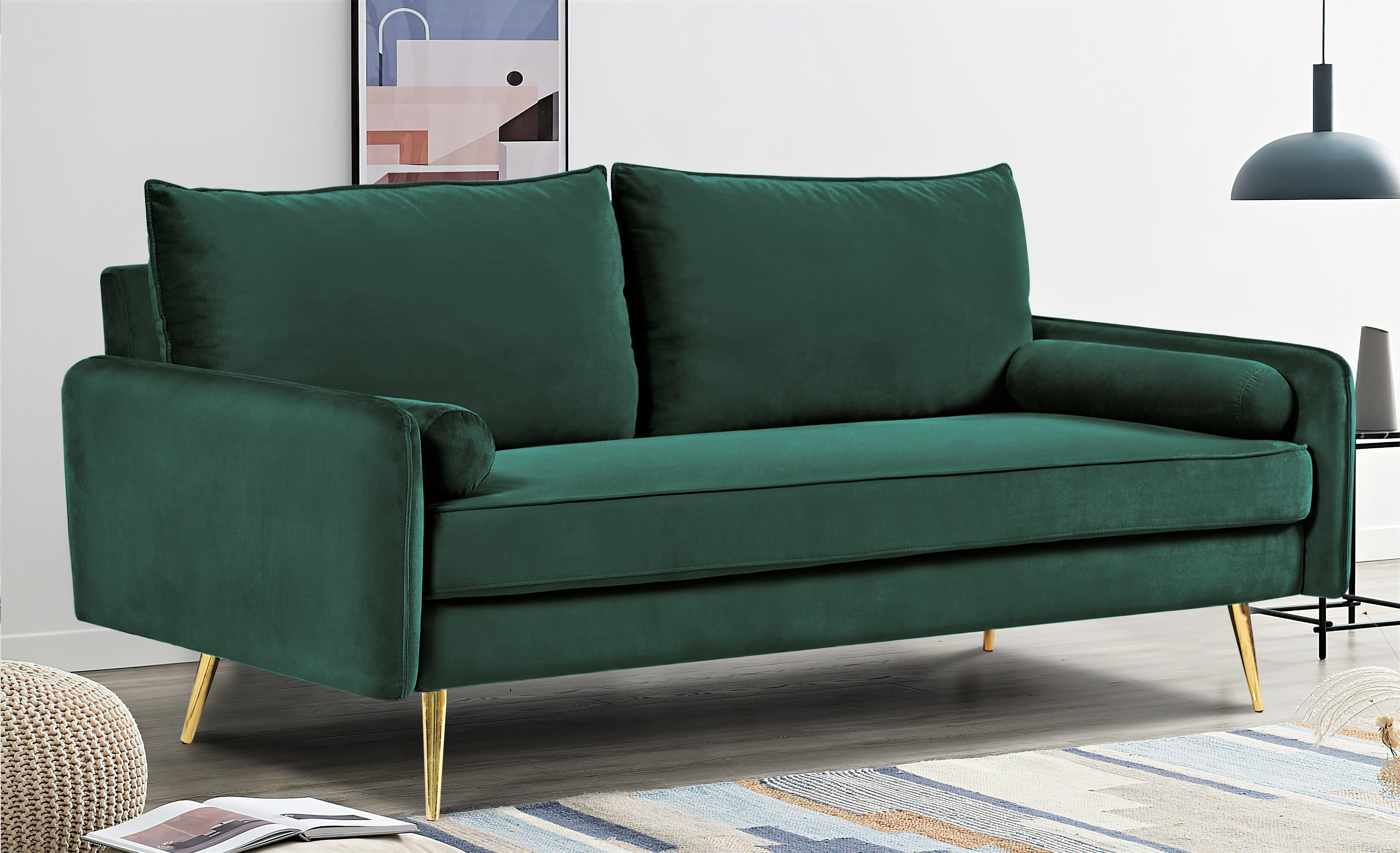 US Pride Furniture Villeda 70''W Polyester Square Arms Sofa Green