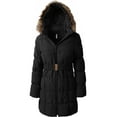 thumbnail image 4 of Ma Croix Womens Quilted Puffer Coat with Belt Lightweight Detachable Faux Fur Hoodie Jacket Winter Outerwear, 4 of 8