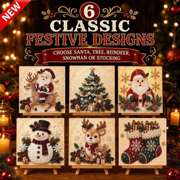 Christmas Pearl DIY Craft Art Kit, Festive Bead Painting Set with Santa Snowman Reindeer Christmas Tree Stocking Patterns, Complete Supplies with Frame for Beginners Indoor Christmas Decorations