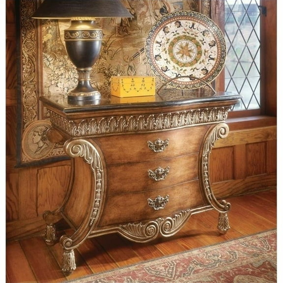 Beaumont Lane 3 Drawer Wood Accent Chest with Brass and Fossil Stone Top