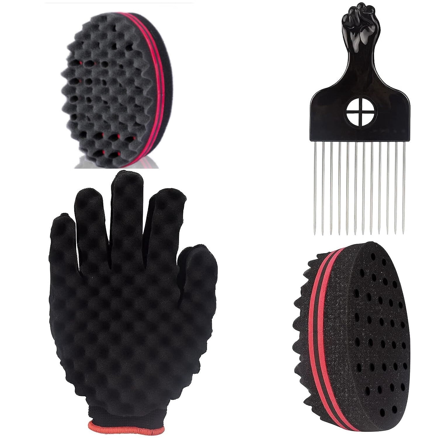 Magic Curl Schwamm-Set Für Afro-Twists – Inkl. Lockenschwamm, Handschuh & Metallkamm
