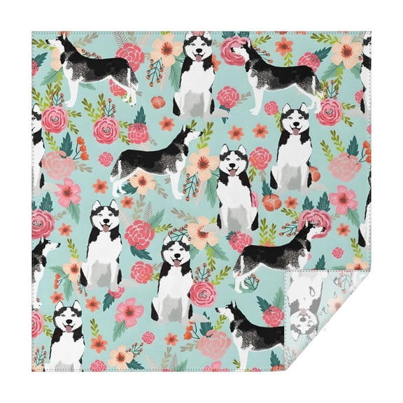 Husky and Pioneer Flower Square Tablecloth,Waterproof Square Table Cover,Wipeable Spillproof Washable Table Cover for Home Kitchen Party Decor 42"X42"(107x107cm)