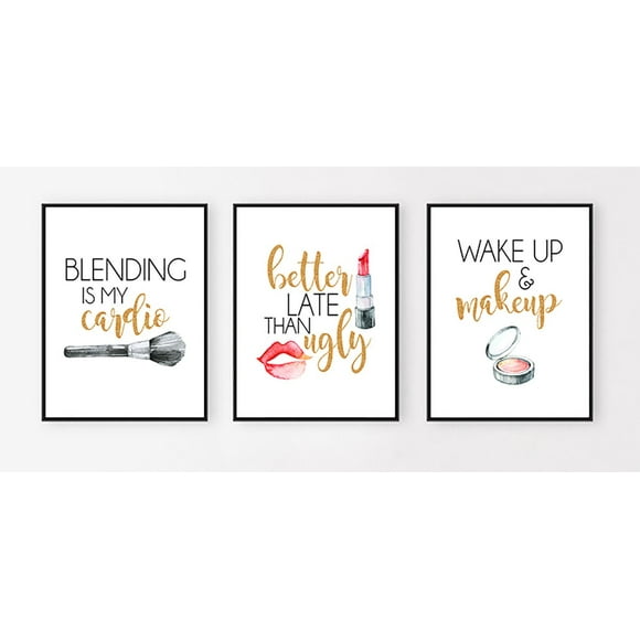Silly Goose Gifts Better Late Than Ugly Make Up Room Wall Art Prints (Set of Three) 8x10in No Frames Bathroom Decor