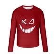 thumbnail image 4 of Homenesgenics Mens Graphic T Shirts under $ 10.00 Mens Shirts 100% Cotton New Trendy Graphic Top Long Sleeve Round Neck Smiling Face Graphic Top/shirt Red XL, 4 of 4