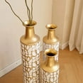 thumbnail image 3 of Metal Floor Vase, Tall Floor Vase with Gold Twig Pattern, Antique White Finish (Set of 3), 3 of 7