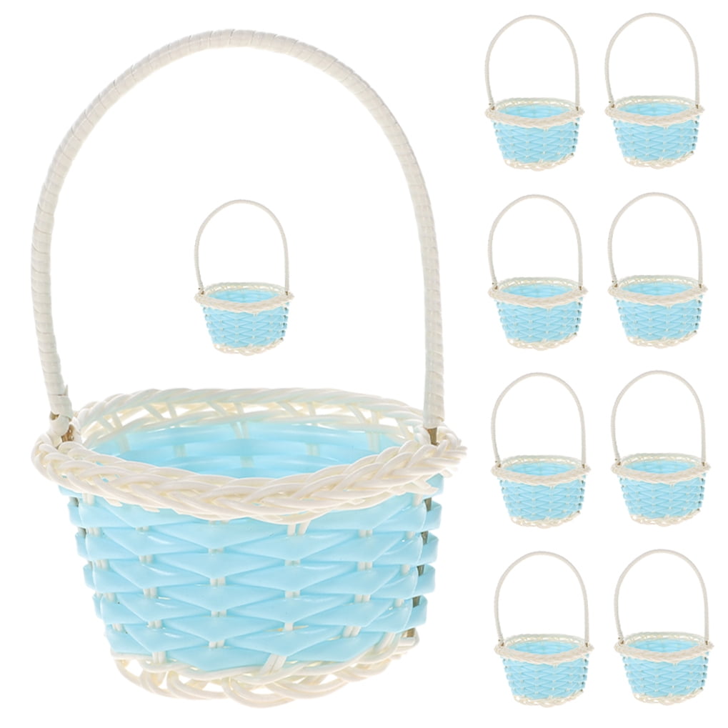 HOOWIFFY 10pcs Portable Plastic Easter Basket Woven Small Basket for Parties