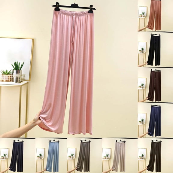 HVOBTTY Women's Fall Wide Leg Long Trousers Elastic Waist with Adjustable for Casual Look Pants