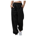 thumbnail image 2 of Pantalones Deportivos Holgados de Cintura Alta para Mujer, para Correr, Deportivos, de Entrenamiento, con Bolsillos Negro M, 2 of 6