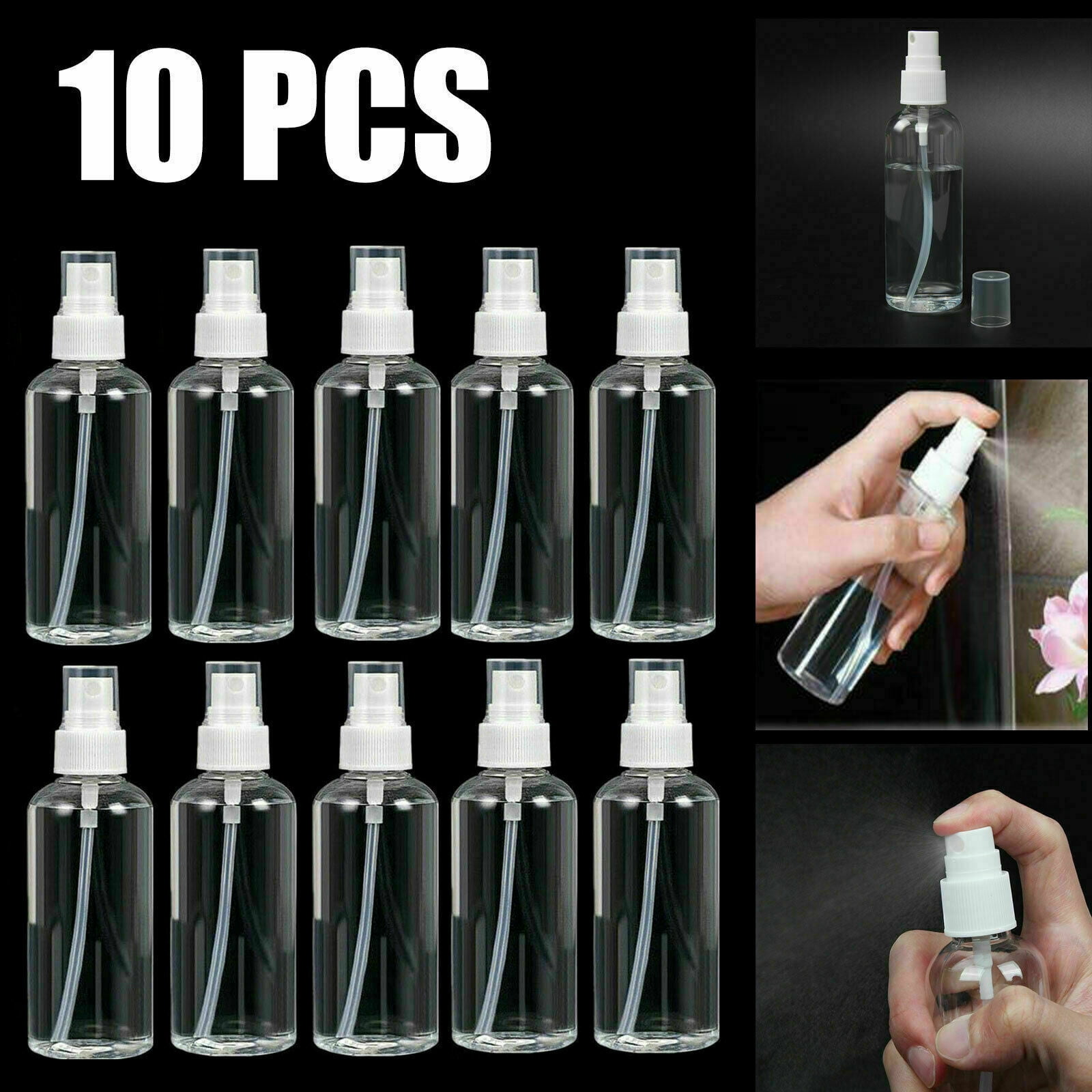 Clear Spray Bottles, Pack of 10 2oz/60ml Empty Fine Mist Plastic Travel