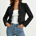 thumbnail image 6 of Oksale Women's Ruffled Denim Jackets Trendy Open Front Crop Cardigan Cozy Long Sleeve Jean Jacket Fall Going Out Tops Black L, 6 of 9