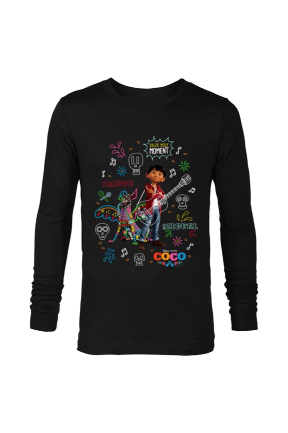 Disney and Pixars Coco Miguel and Dante Seize Your Moment - Long Sleeve T-Shirt for Men - Customized-Black