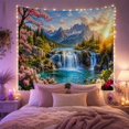 thumbnail image 2 of Waterfall and Cherry Blossoms in Snowy Mountains, Serene Watercolor for Nature Lovers, Spring Landscape Wall Decor, Housewarming Gift Tapestry Wall Hanging for Living Room and Bedroom, 2 of 7