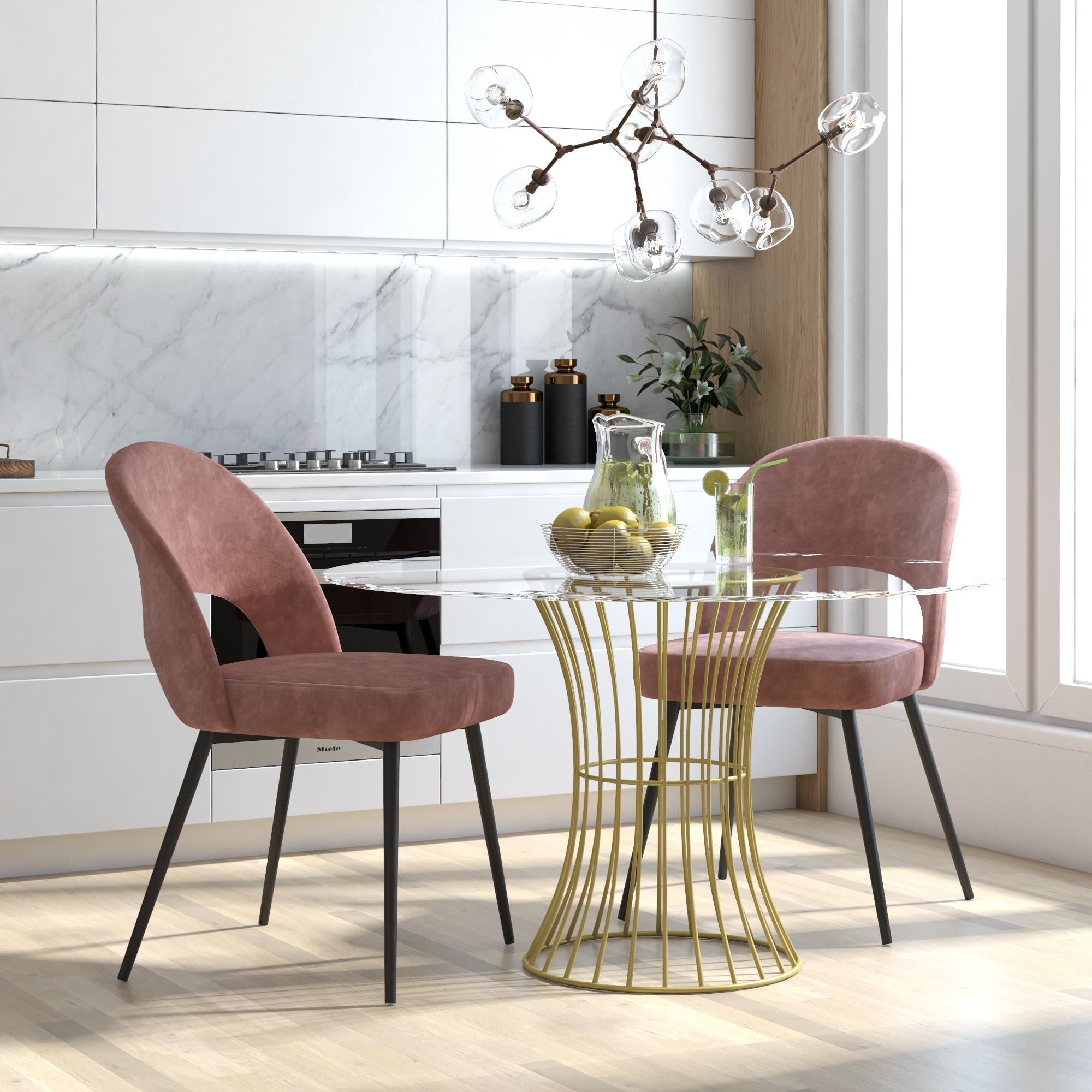 CosmoLiving Alexi Upholstered Dining Chair, Dark Blush Pink Velvet