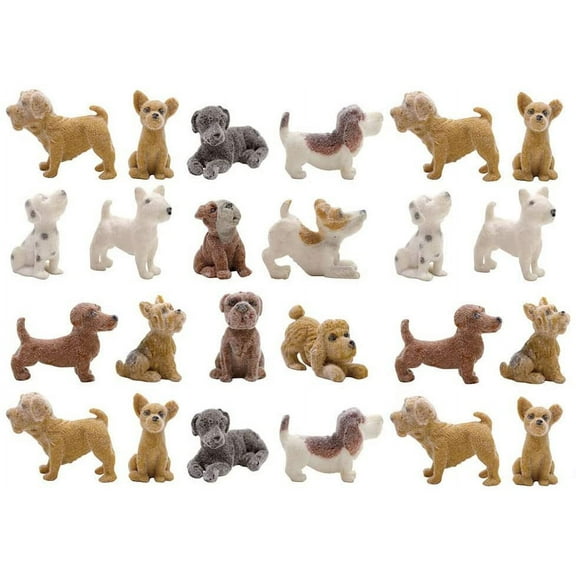 24 Cute Tiny Dog Animal Figurines - Mini Dino Toys - Small Novelty Prize Toy - Party Favors - Gift- Easter Egg Filler - Small Novelty Prize Toy - Party Favors - Gift - Bulk 2 Dozen