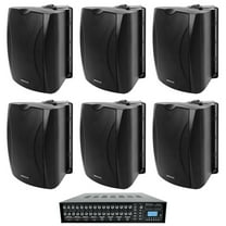 (6) 5.25" Black Wall Speakers 4-Zone 70v Amp For Restaurant/Office/Cafe/Bar