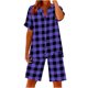 thumbnail image 3 of TaTaai Women's Summer Two Piece Outfit Plaid V-Neck Short Sleeve Button Blouse and Drawstring Waist Shorts Linen-Like Fabric Casual Matching Set Gift, 3 of 7