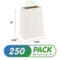 thumbnail image 2 of White Kraft Paper Bags with Handles Bulk, 5.25 x 3.75 x 8 Inch. Pack of 250 Foldable Shopping Bag, 150 GSM. Kraft Paper Gift Bags with Handles. Gift Gag Bulk for Wedding favors, Valentines Day, 2 of 7
