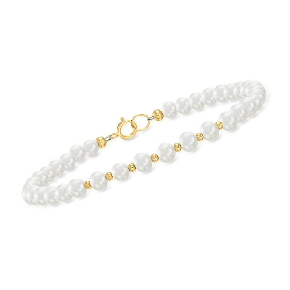 Ross-Simons 4-5mm Cultured Pearl Bead Bracelet in 10kt Yellow Gold, Women's, Adult