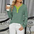 thumbnail image 6 of Blmnix V-Neck Fitted Blouses for Women Striped Green Women's T Shirts Long Sleeve Tunic Tops, 6 of 7