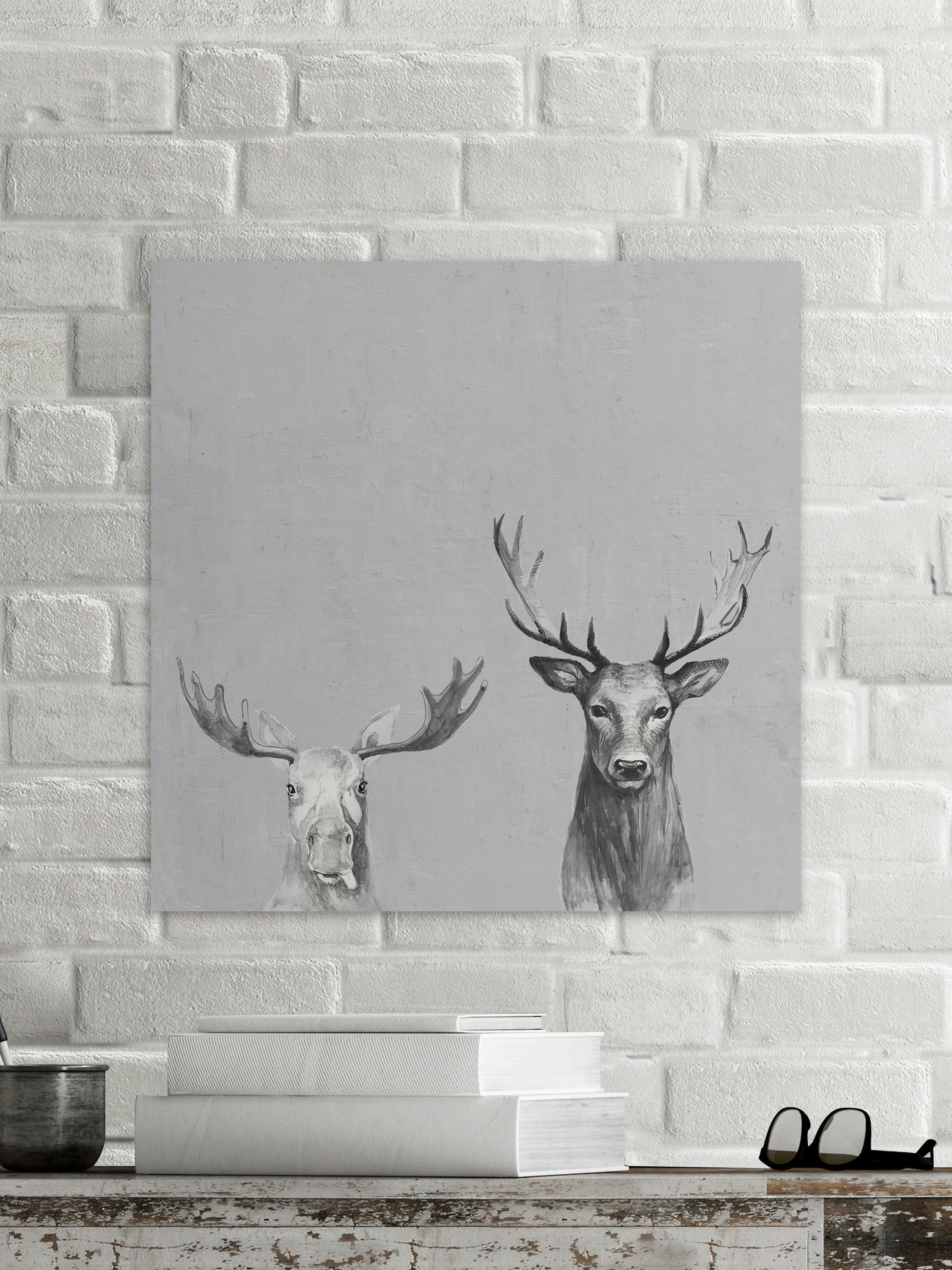Antler Rules in Gray Painting Print on Wrapped Canvas