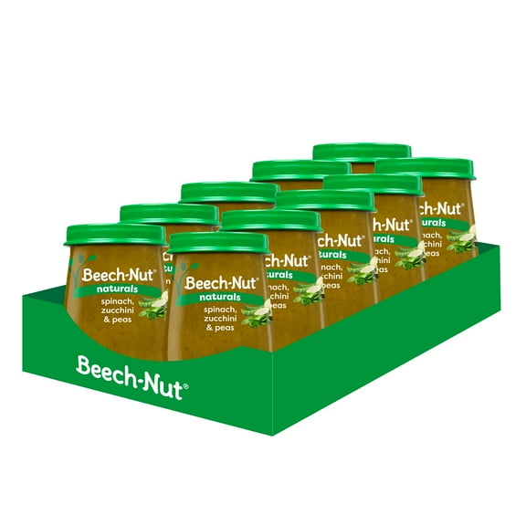 Beech-Nut Naturals Stage 2 Baby Food, Spinach Zucchini & Peas, 4 oz Jar (10 Pack)