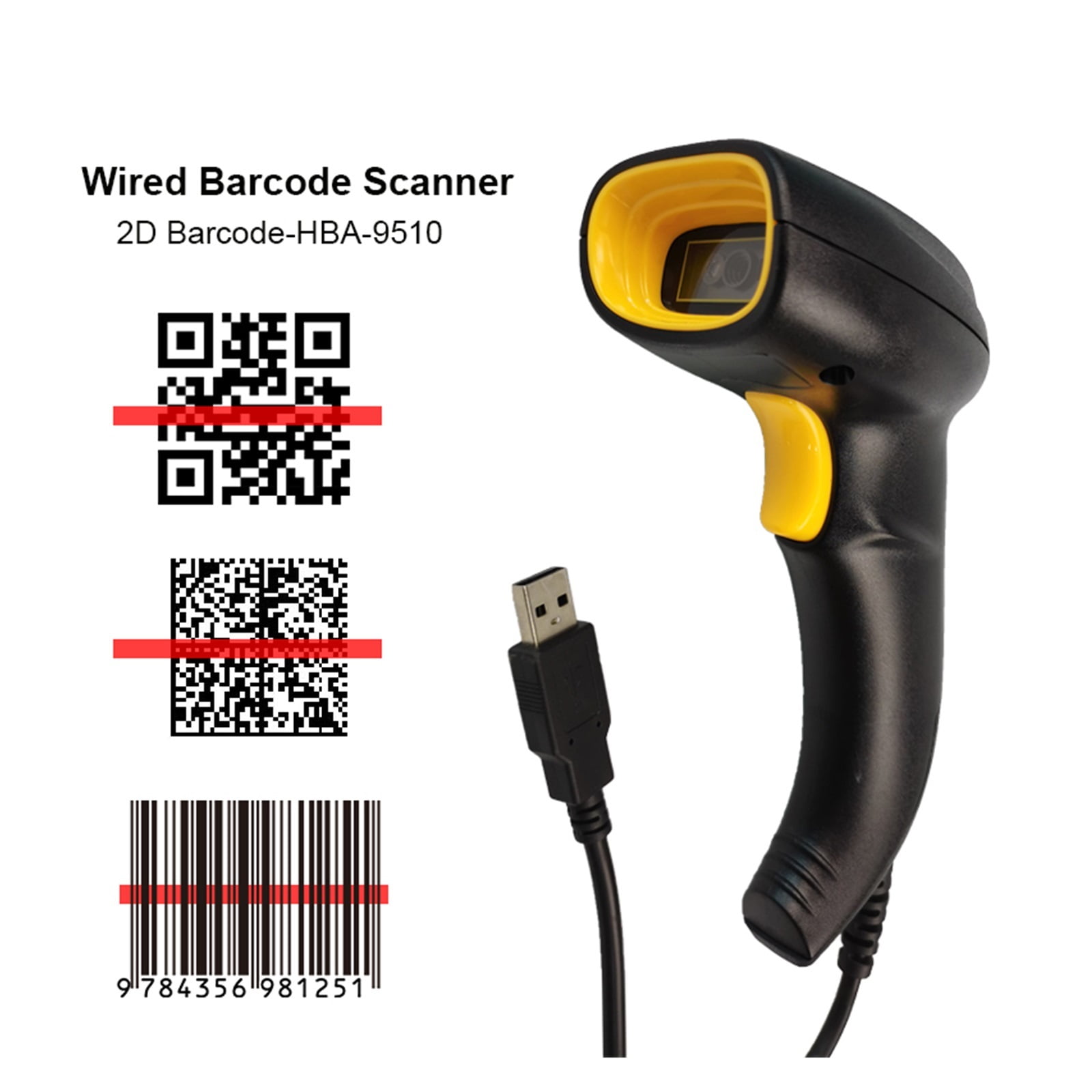 Wired USB Barcode Scanner USB Image Portable Barcode Scanner 1D/2D QR Data Matrix Code Bar Gun For POS System And Inventory ,Easy to Operate