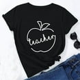 thumbnail image 2 of Cute Teacher Apple Shirt,Women's Short Sleeve Holiday Shirts Funny Graphic Tees Crewneck Gift T-Shirt for Teacher, 2 of 5