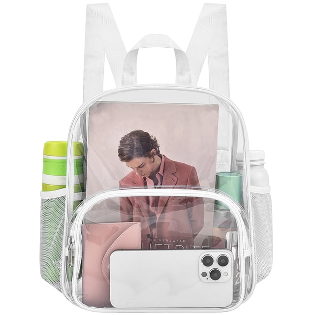 Mochila transparente Busiuw para eventos en estadios de 30 x 30 x 15 cm (blanca)