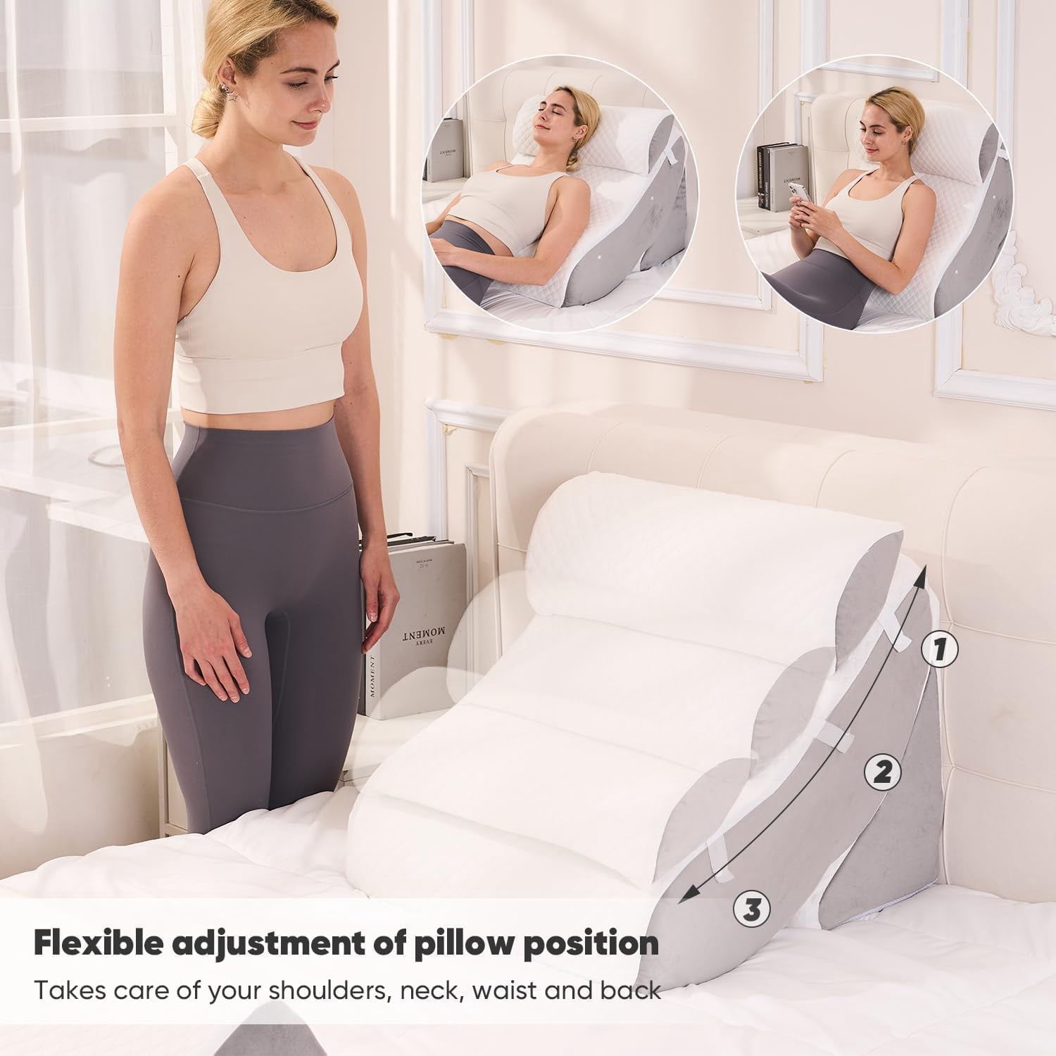 4 PCS Wedge Pillow Set for After Surgery, Adjustable Bed for Sleeping, Acid Reflux Relief, Post Surgery Recovery, Back Support, Leg Elevation, Memory Foam Orthopedic Bed Wedge Pillow Set, Gery