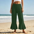 thumbnail image 2 of Summer Capris New Linen Capri Pants for Women Summer Casual Wide Leg Drawstring Elastic Waist Ruffle Hem Capris with Pockets Green-a XL, 2 of 8