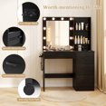 thumbnail image 3 of Makeup Vanity with 3 Color Lighted Mirror & Charging Station, Modern Vanity Desk with 4 Large Drawers & 2 Storage Shelves for Femal Gift, Black, 3 of 7