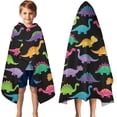 thumbnail image 3 of Black Colorful Dinosaur Pattern Hooded Bath Towel，50"x30" for Ages 3 To 12 Kids, Quick Dry Lightweight Soft Microfiber Hood Beach Towel Cover Up for Kids, 3 of 7