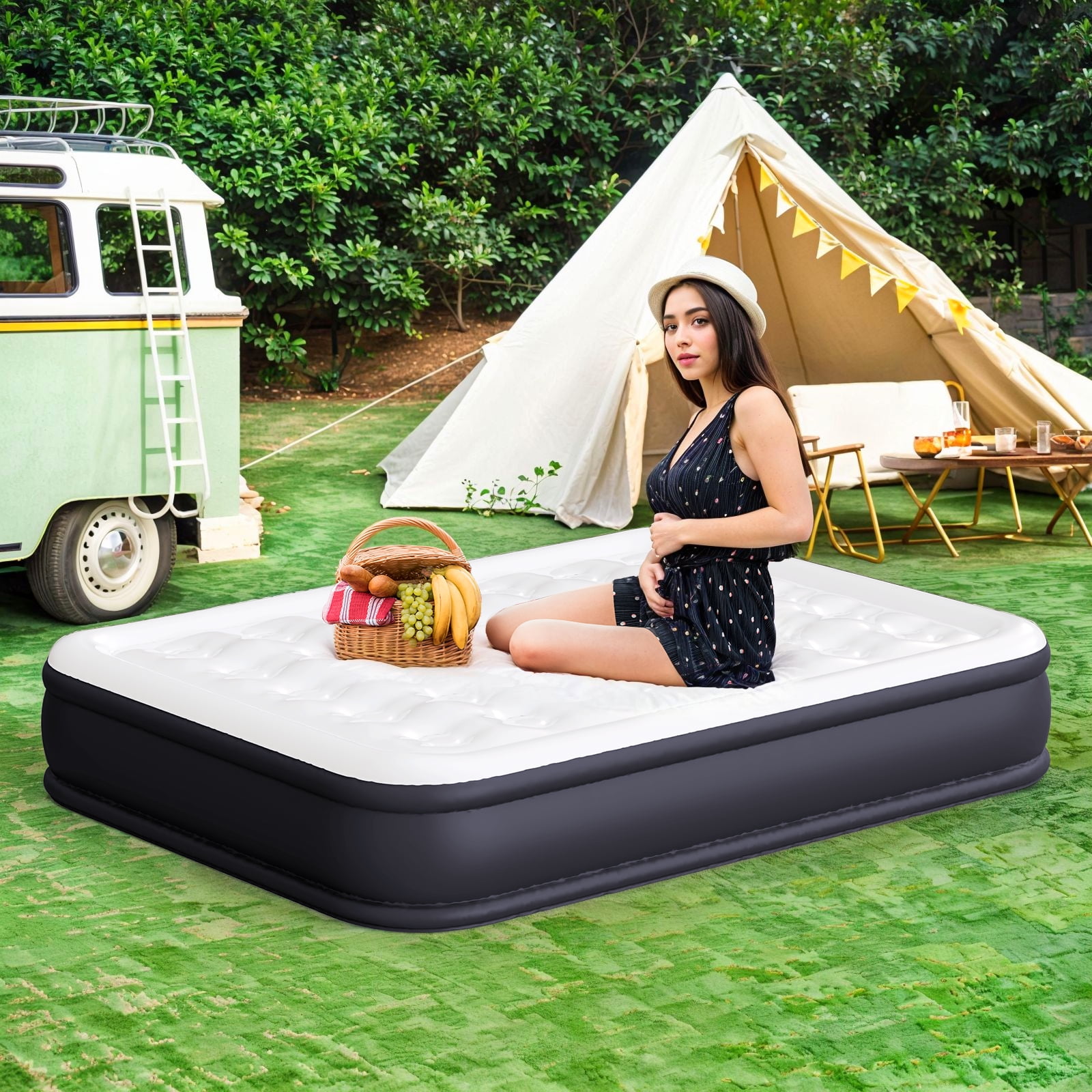 Bigleap Air Mattress Queen with Built in Pump, 18-Inch Raised Inflatable Blow up Camping Bed