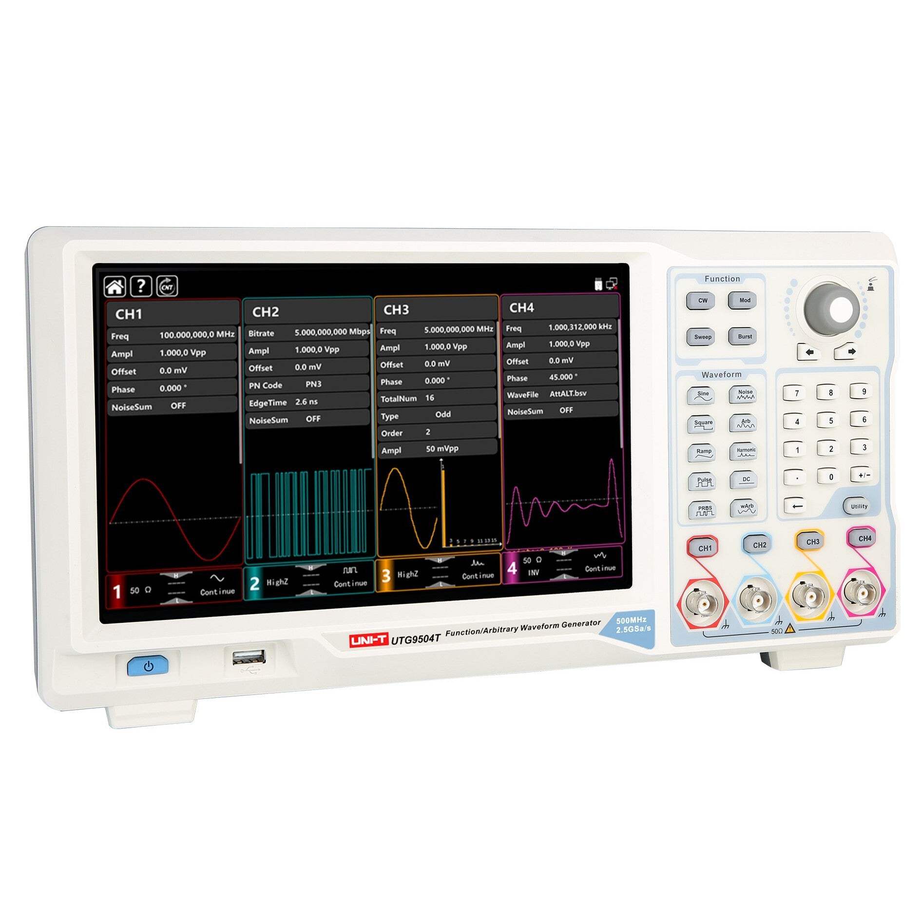 UNI-T UTG9504T 500MHz 4 Channels 500MHz Elite-Series Arbitrary Waveform Generator 2.5GSa/s Memory Depth 64Mpts 10.1-Inch Display